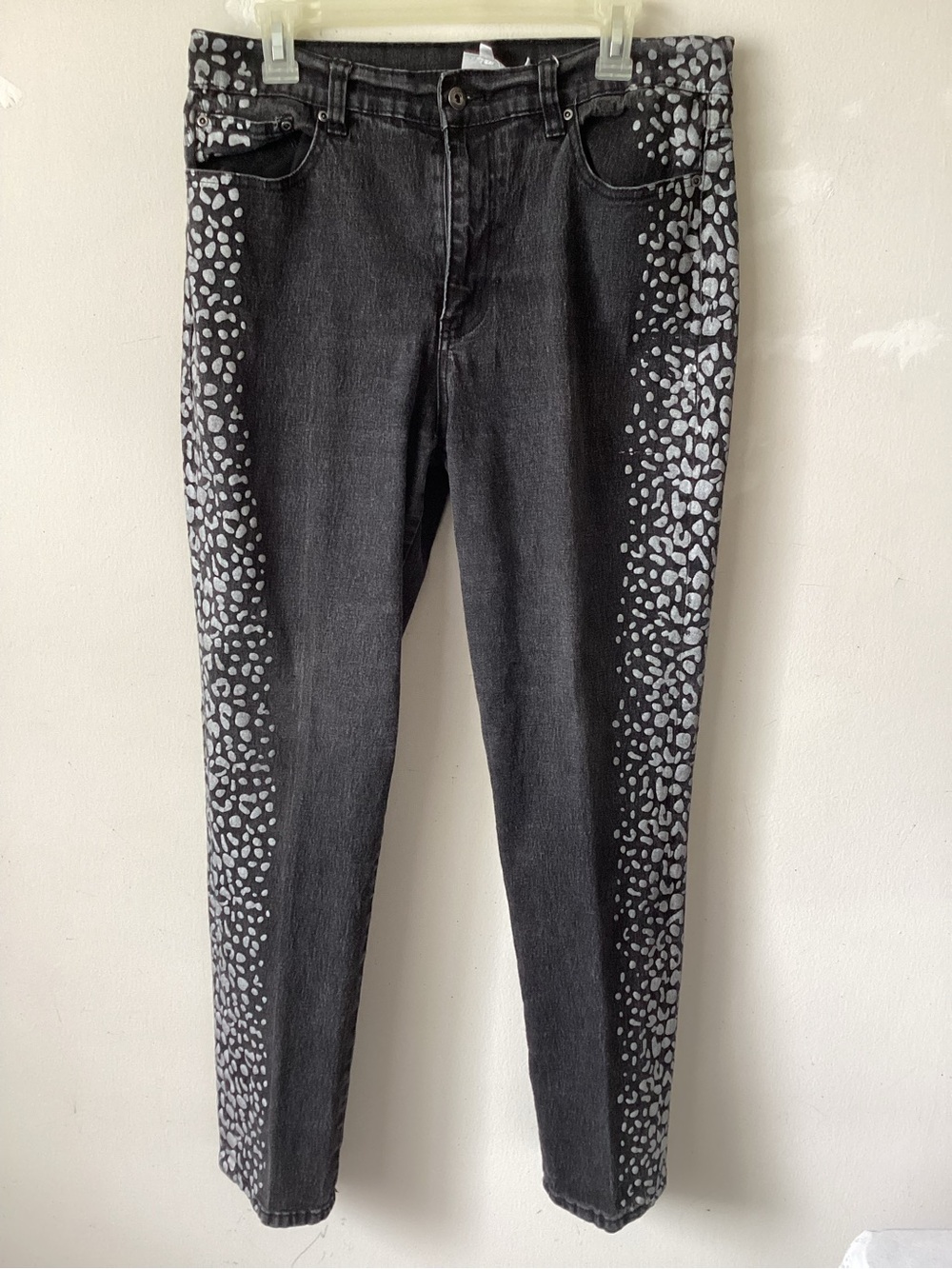 Diane Gilman Black Skinny Jeans with Grey Leopard Side Panels